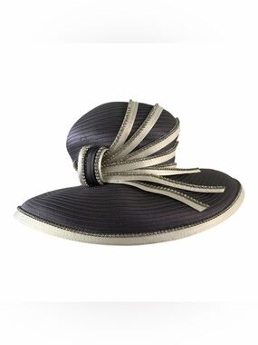 Donna Vinci Couture Purple Wide Brim Hat w/Ivory Trim and Rhinestones